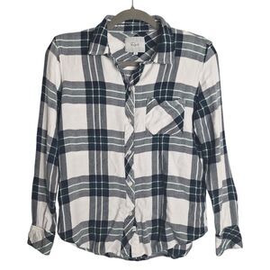 Rails Button Up Long Sleeve Plaid Shirt Black & White Womens Small